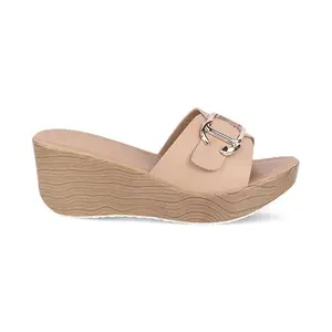 tresmode TREDGE Women's Beige Wedges Sandals Platform Heels, 6 UK / 39 EU - Open Toe Comfortable Soft Footwear