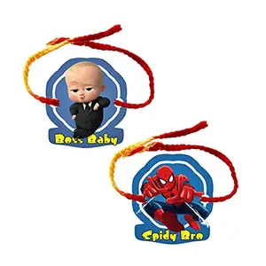 Swastikart - Rakhi for Comedy Brother - Combo of 2 - Boss Baby with Spider BRO - Acrylic Magnetic Rakhi for Brother with Greeting Card, Roli & Chawal - Later use as Fridge Magnet