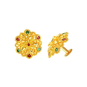 MEENAZ Traditional Temple 1 One Gram Gold Studs Ethnic Brass18k South Indian Meenakari Screw Back Round Ruby Pink Stone Stud Earrings Combo Set Pack For Women girls Latest -GOLD EAR RINGS STUD-M153