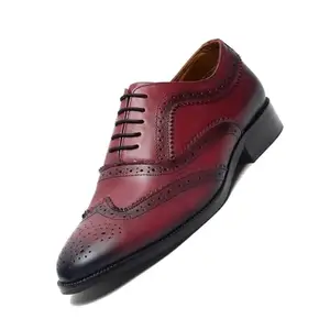 LOUIS STITCH Men's Formal Shoes | Handcrafted European Leather Brogues | Lace-Up Style for Business, Formal Rosewood, UK Size 7 (EUBGRW)