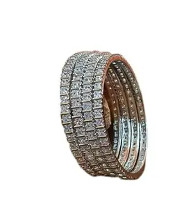 Generic MANTAM - MANTAM ETHNIC ROUND BRACELET BANGLE SET | Stone Studded Bangles Set of 4 for Women (Silver)