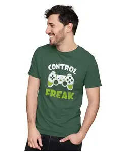 ALLEN BLACK Men's & Women's Regular Fit T-Shirt Control Freak - Gamer 100% Cotton Unise T-Shirt Olive Green_SLOGEN31-Olive Green 4XL Men Round_