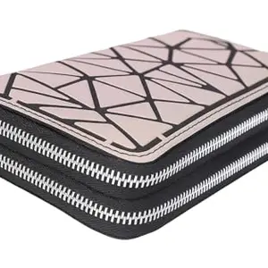 ANESHA Holographic Double Zipper Clutch, Holds Cards, Cash, and Phone Geometric Wallet for Her, Reflective and Double-Zipped