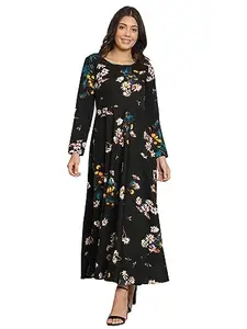 HELLO DESIGN Women Round Neck Full Sleeve Fit and Flare Floral Printed Maxi Dress Multicolour