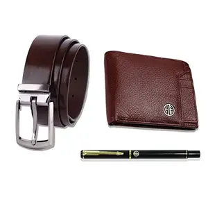 HAMMONDS FLYCATCHER Gift for Men Combo - Genuine Leather Wallet and Belt Combo Set with Ball Pen - Birthday Present for Husband, Boyfriend, Father- 6 ATM Credit/Debit Card Slots, Coin Pocket - Brown