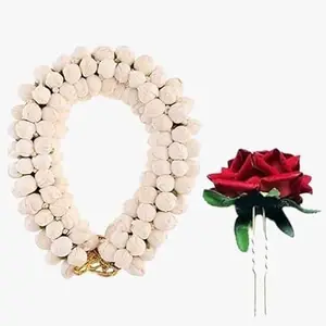 Women's Artificial Hair Bun Mogra Flower Gajra with Rose U Pin Juda Hair Clip, Styling Hair Accessory Set OF 1