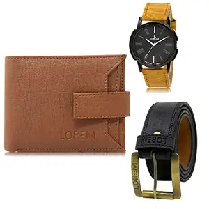 LOREM Watch-Artificial Leather Belt & Wallet Combo for Men (Fz-Lr19-Wl10-Bl01)