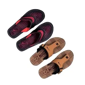 Mens Flip Flops Combo | Comfort Durable | Stylish & Long-lasting | Pack of 2 Flip Flop Slippers (Red & Brown, 9)
