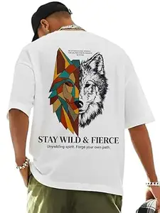 ENCIGER Men Printed Oversized T-Shirt Cotton Drop Shoulder Loose Fit Graphic Casual Wear Streetwear Tee