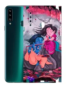 AtOdds - Samsung Galaxy A20s - Mobile Back Skin Sticker - Lamination - Rear Screen Guard Protector Film Wrap (Coverage - Back+Camera+Sides) (Design - Radha Krishan)