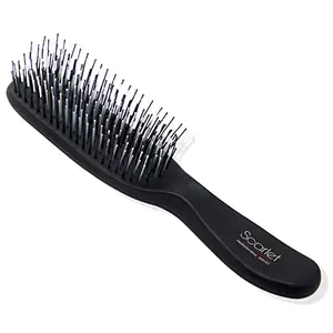 Scarlet Line Professional 2 Pin Flat Hair Styling Brush with Ball Tip Nylon Bristles Anti Slip Grip Plastic Handle for Men n Women_Matte Black Color