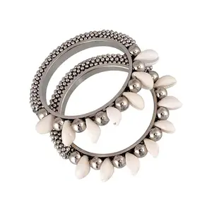 Lucky Jewellery Oxidised Silver Plated Boho Bangle Set For Women & Girls | Festival Jewellery for Navratri, Garba & Dandiya - Pack of 2 (198-ABO-2003-2-24)