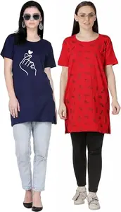 Women's Printed Round Neck T-Shirt () RG-HRT-NEVY-LEAF-ALLOVER-RED-4XL