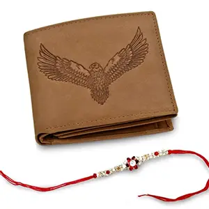 URBAN FOREST Rakhi Gift Hamper for Brother - Vintage Cognac Men's Leather Wallet and Rakhi Combo Gift Set for Brother - 5459