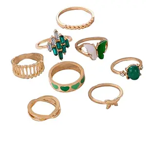 Jewels Galaxy Jewellery For Women Gold Plated Green Butterfly inspired Stackable Rings Set of 8 (JG-PC-RNGV-2735)