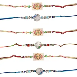 Sweksha Creations Designer Resin Rakhis features stunning colourfull motif, with intricate peacock and flower detailing on each Rakhi adding elegance and charm to your Raksha Bandhan (6 Rakhi)