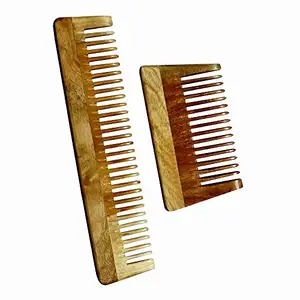 Ginni Innovations Combo of 2 Neem Wood Combs (detangler:regular size-7.5" and small/baby detangler-4" )-G-DG