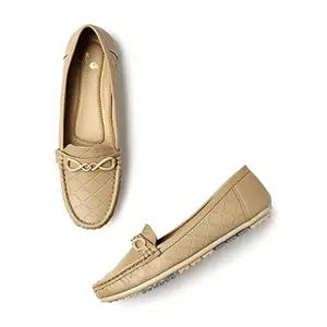 Marc Loire Women Soft Comfortable Anti Slip Flat Loafers for Casual & Office Wear (Beige, Numeric_4)