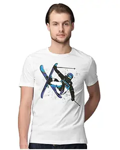 ALLEN BLACK Men's Regular Fit T-Shirt Ski Cork Trick - Skier 100% Cotton T-Shirt White_SKICRTRM-White 2XL Men Round_