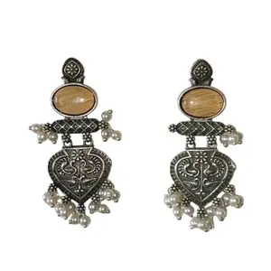 AR JEWELS German Silver Amouri Ethnic Finish Dangler Earrings | Oxidised Earrings | Silver Replica Earrings| Traditional Design | Fashion Jewelry for Women German Silver Jhumka Earrings for Women