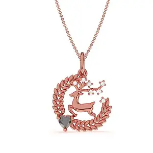 ZALKARI 0.3 Cttw Cubic Zirconia Diamond Deer Style Pendant Necklace In 14k White Gold Plated Sterling Silver with 18 Cable Chain | Authenticated Swiss Stone with 6 Months Warranty*