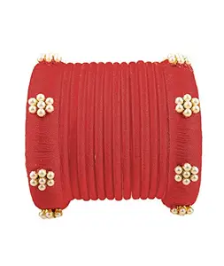 HABSA HABSA Hand Made Fancy Festival Silk Thread Bangles Plastic Bangle Set for Women (Maroon) (Pack of 14) (Size-2/10)