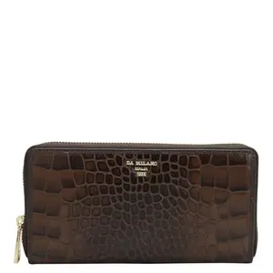 Da Milano Genuine Leather Brown Zip Around Women Wallet (10049OL)