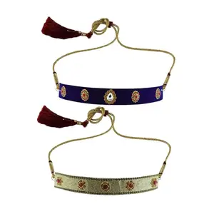 MAYA FASHION Multi Colour Kundun Stud Velvet Kanthi Rajasthani Kanthi Necklace for Girls & Women | Handmade Rajputi Jewelry | Brass Finish | Handcrafted Kanthi (Sku-nec5959)