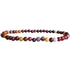 Lady Works Natural Australian Mookaite Jasper 4mm Round Shape Smooth Cut Beads 7.5 Inch Stretchable Bracelet For Men & Women. Unisex Bracelet For Healing, Meditation, Prosperity, Gift & Luck|LW_BRST_01058_7.5