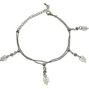High Trendz Sterling Silver Leaf Double Layer Charm Anklet For Women and Girls