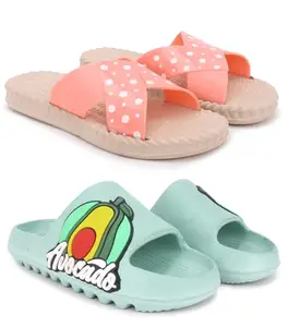Pampy Angel Combo Pack of 2 Slipper/Flip Flops/Slides/Clogs/Sandals for Women,(Jute-Peach,T-Acado-Green),37 (Euro)