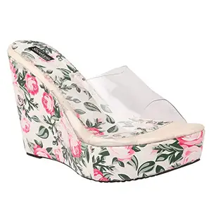 Shoetopia Women White Stylish Printed Wedges Heels Sandal