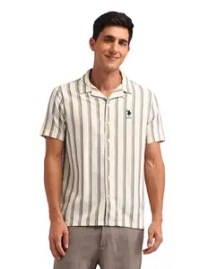 U.S. Polo Assn. Denim Co. Men's Striped Slim Fit Shirt (UDSHT1342H_White