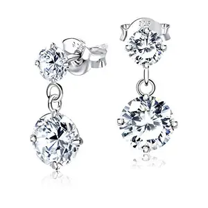 Via Mazzini 92.5-925 Sterling Silver Solitaire Cubic Zirconia Diamond Dangle Earrings for Women And Girls