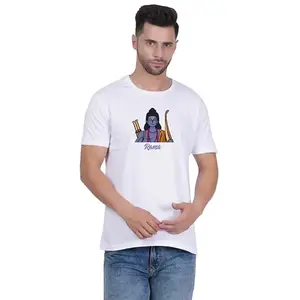DORECHU Half Sleeves Rama, Shree Ram, Clipart Round Neck Polyester Printed White T Shirt for Men and Women