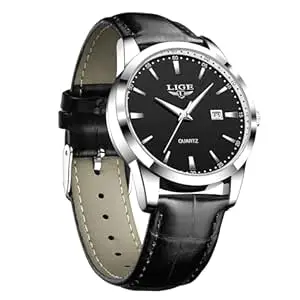 LIGE Fashion Mans Wristwatch Date Luminous Dress Watch for Man Stylish Waterproof Quartz Wrist Watch Stylish Leather Watches for Men