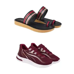 SPORTER Extra Soft Classic Casual wear with Flexibility Technology Flip-Flop Combo for Women's/Girl's(6144+2020)(8) Multicolor