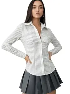 Aahwan Stipred Front Button Long Sleeve Casual Shirt for Women's & Girl's