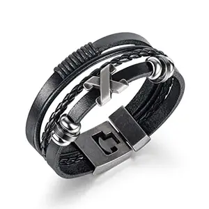 Peora Silver Plated Leather Bracelet Stylish Design Fashion Jewellery for Men & Boys (PX9LB46)