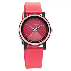 Sonata Splash Pink Dial Women Analog Watch with Plastic Strap-87038PP07W