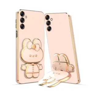 Anks Creation Stand and Mirror Mobile Back Cover for Samsung Galaxy M55 -Pink
