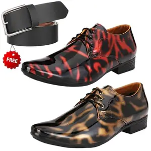 Vitoria Men's Unique PU Formal/Party Shoes | 2 Shoes Combo with Free Belt | Stylish & Comfortable | Ideal for Office, Casual Outings, Parties (7655_VTR01)(Multicolor)(Size: 10UK)