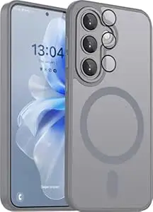 Elzzi Magnetic for Samsung S26 Case, Upgraded [Full Camera Protection] [Compatible with Magsafe] [Translucent Matte] Shockproof Protective Phone Case for Men & Women - Grey
