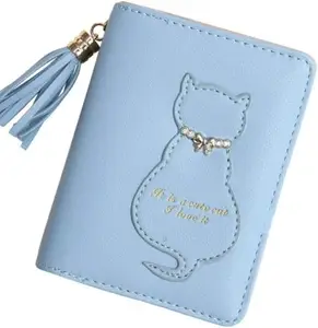 Valerie Small Wallet for Women Bifold RFID Blocking Card Holder Leather Wallets with Zipper Coin Pocket (Blue)