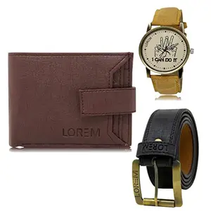 LOREM Watch-Artificial Leather Belt & Wallet Combo for Men (Fz-Lr30-Wl09-Bl01)