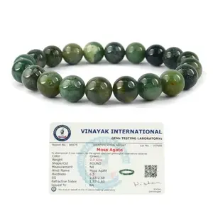 Reiki Crystal Products Natural Certified Moss Agate Bracelet Round Beads 10 mm Crystal Stone Bracelet for Reiki Healing and Crystal Healing Stones (Color : Green)