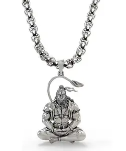 De-Autocare JAR0702 Stainless Steel Hindu God Lord Mahavir Mahabali Shri Bajrangbali Sankat Mochan Ram Bhakt Pavan Putara Sitting Meditation Yoga Hanuman Ji Locket Pendant Necklace With Box Chain
