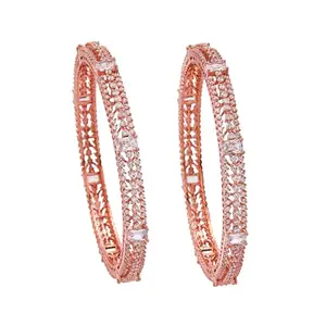 Kushal's Fashion Jewellery White Rose Gold Plated Ethnic Zircon Bangles - 411093