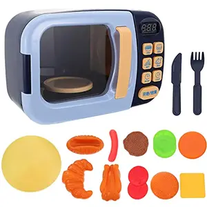 Ubervia Microwave Toys Kitchen Play Set, Kids Pretend Play Electronic Oven with Play Food, Great Learning Gifts for Baby Toddlers Girls Boys (Blue)