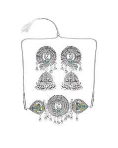 Yellow and Green Flower Peacock Choker Necklace for Women – Traditional Indian Jewelry